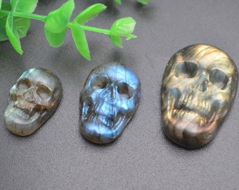 1pc Shiny Labradorite Gemstone Carved Skull Cabochon High quality jewelry supplies For Rings Making