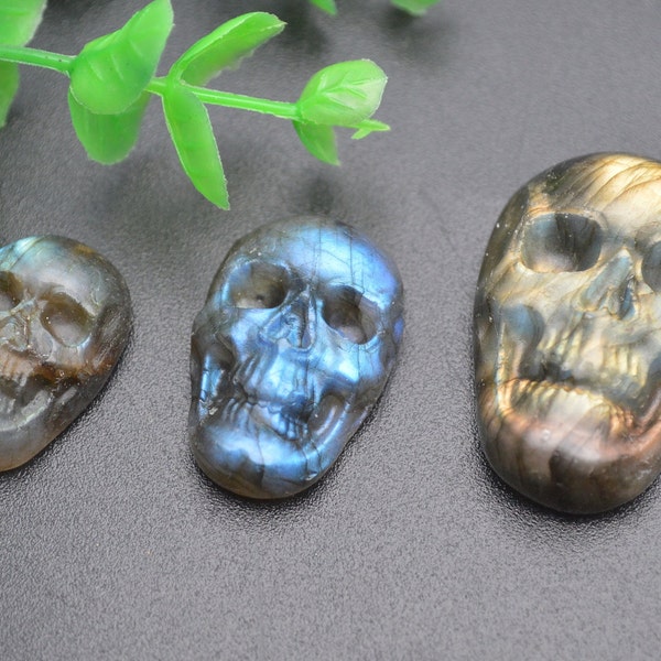 1pc Shiny Labradorite Gemstone Carved Skull Cabochon High quality jewelry supplies For Rings Making