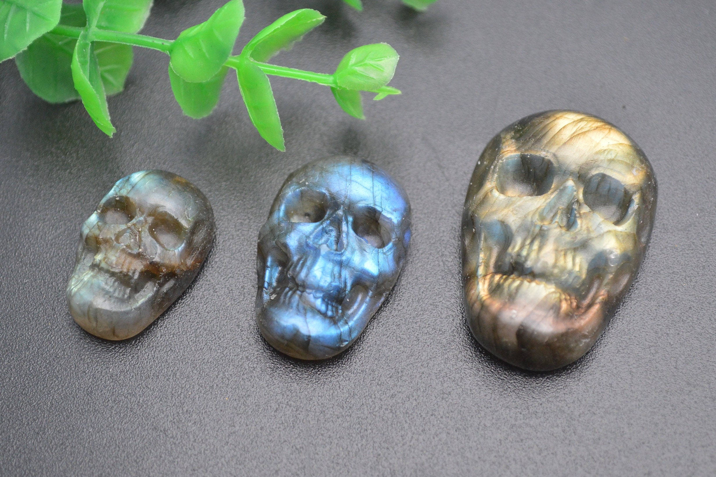 1pc Shiny Labradorite Gemstone Carved Skull Cabochon High quality jewelry supplies For Rings Making