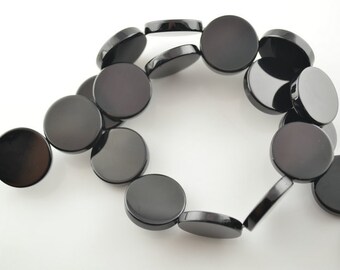 Natural Black Onyx Agate Gemstone Flatback Beads - 14mm Coin Beads For Jewelry Making 8 thumbnail image