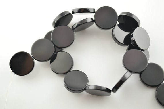 High Quality Grade A Quality Black Onyx Agate Double Flat Coin Loose Beads 14mm 16mm 18mm 20mm Jewelry making supplies