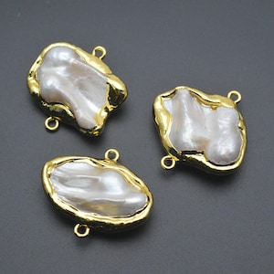 New Design Two Loops Gold Plated Natural Irregular Oval Shape Baroque Pearl Jewelry Connectors
