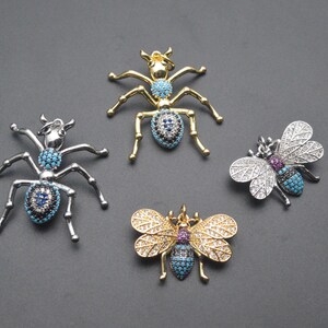 1pc CZ Paved Ant Bee Animal Shape Metal Charm Pendants For Bracelets Necklace making