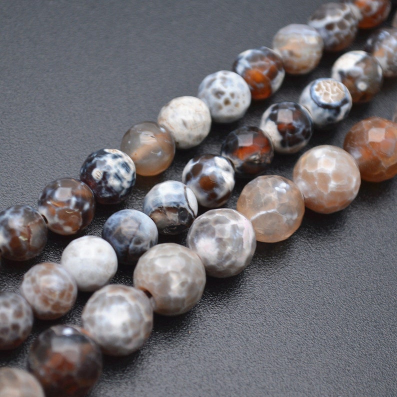 Agate Faceted Round Gemstone Beads 14 MM Brown White Mix Natural Fire DIY Stones Agate Faceted Round Gemstone Beads 14 MM Brown White Mix Natural Fire DIY Stones