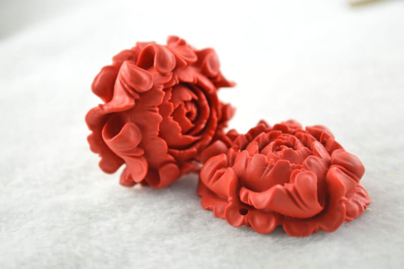 Beautiful Popular Carved Red Cinnabar Stone Flower Shape Pendant fit Fashion Jewelry Making image 4