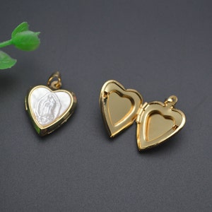 1pc Gold color Natural MOP Carved the Madonna Heart Openable Pendant