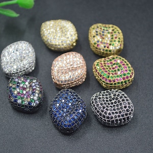 5pc Multi Colorful CZ Paved Oval Curved Square Metal Beads Bracelet Charms Jewelry Necklace making Supplies