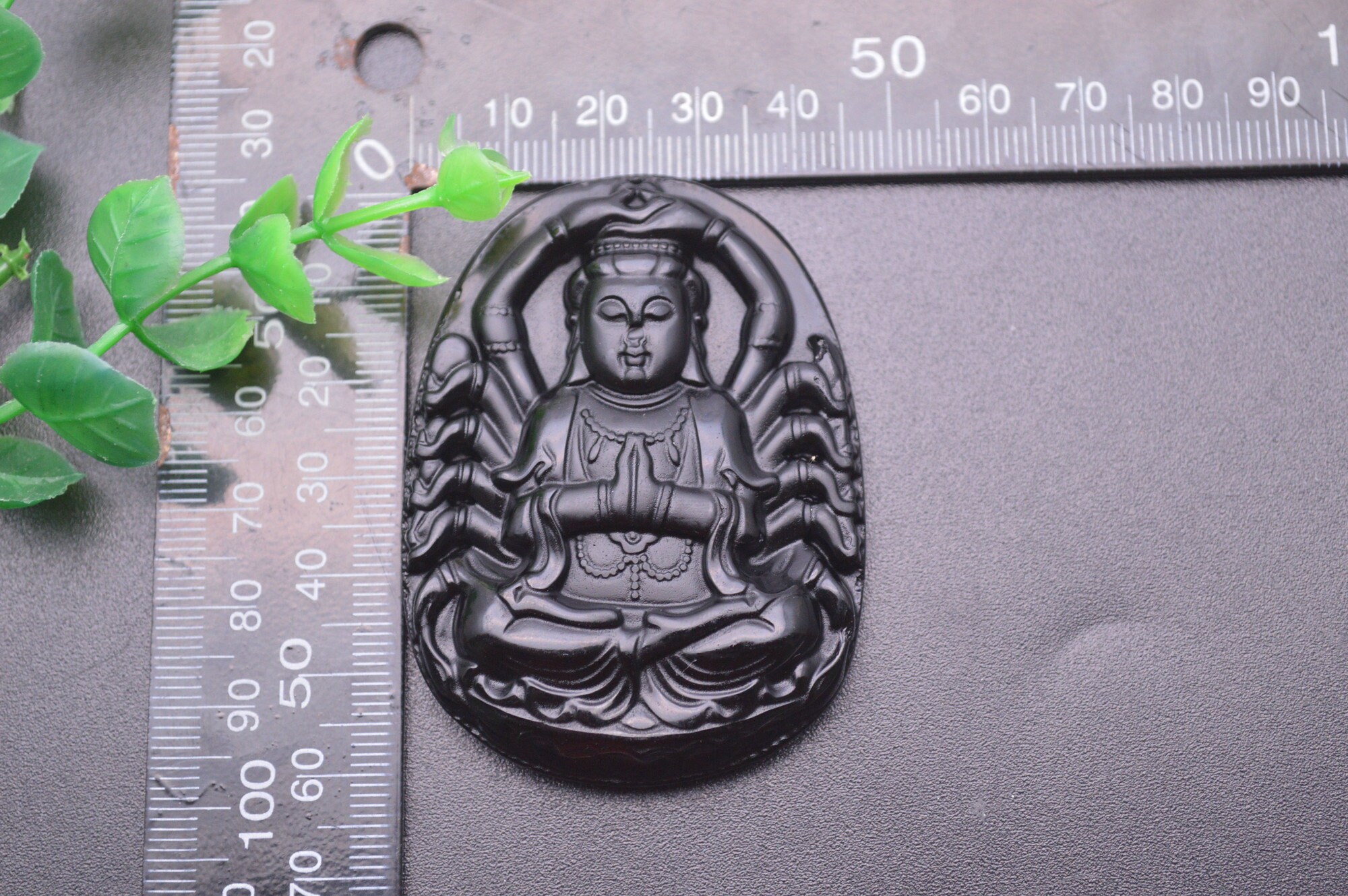 Pendentif Bouddha Guanyin En Obsidienne Noire Avec Chaîne - Bijou Pierre Gemme - Neuf Sans Emballage