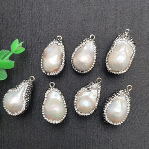 1pc Natural Fresh Water Pearl Baroque Pendant Crystal Beads Paved Jewelry Necklace making supplies