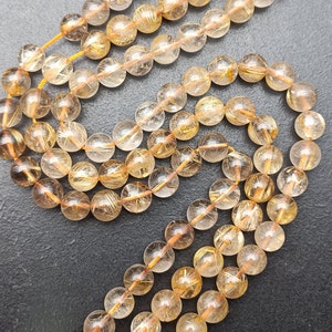 1 strand Good Quality 8mm Natural Gold Rutilated Quartz Round Beads
