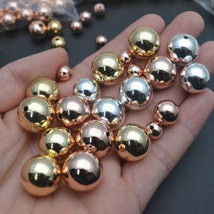 100個入り メタルラウンドビーズ 8mm～20mm 高品質 ローズゴールド シルバーカラー 電気メッキ 真鍮ボールスペーサー ルースビーズ ジュエリー作り用