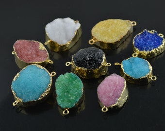 1 pc Various Color Two Loops Drusy Quartz Agate Stone Oval Pendant Jewelry Connectors Necklace Links