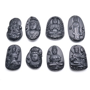 1pc Various Designs Natural Black Obsidian Carved Guanyin Kuanyin Buddha Stone Pendant Buddhist Jewelry making