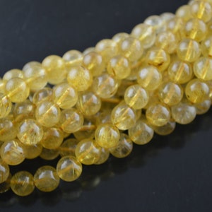 1 strand 8mm Natural Gold Rutilated Quartz Crystal Round Loose Beads DIY jewelry making supplies