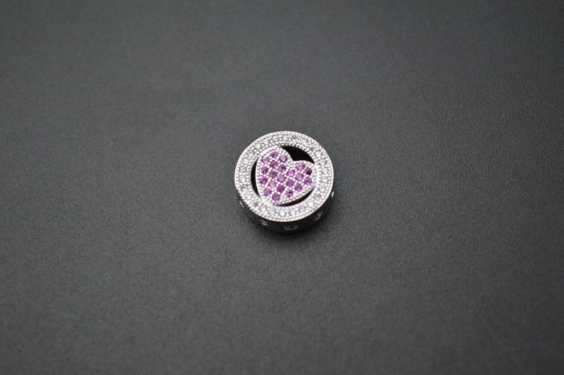 10pc 12mm Multi Color CZ Setting Flat Round Heart Shape Metal Spacer Coin Loose Beads Jewelry Findings