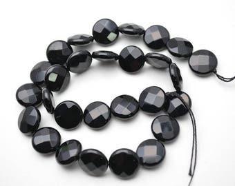 8mm~20mm Faceted Black Onyx Agate Flat Round Coin Shape Stone Loose Beads Jewelry Accessories