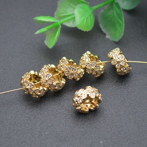 10pc Jewelry Accessories CZ paved Flower Edge Gold color 5x9mm Metal Rondelle Spacer loose Beads