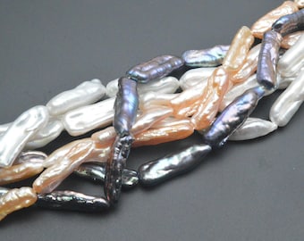 1strand Good Quality White Pink Peacock Gray Color Natural Fresh Water Pearl Pipa Beads Long Stick Shape DIY Jewelry making supplies
