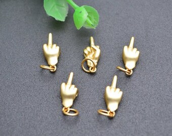 20 piezas de dijes para pulsera con cuentas de metal, color dorado mate, plateado y negro, para hacer joyas con forma de mano y dedo medio.