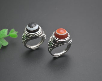 1pc Ringen Natuurlijke DZI Eye Veins Agaat Cabochon Adjustabale Ringen Voor Man Vrouw Tibetaanse Sieraden