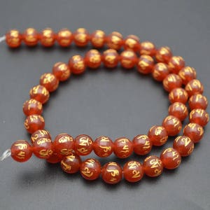 Gold Words Carved Om mani padme hum Red Carnelian Agate Stone Round Loose Beads 8mm 10mm 12mm