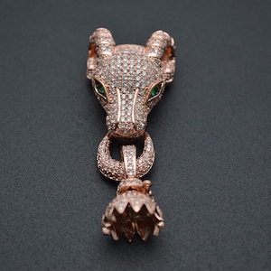 1pc Big size 20x50mm Goat Bull Leopard Head CZ Beads setting Necklace Clasp Rose Gold and Rhodium Color Pendant