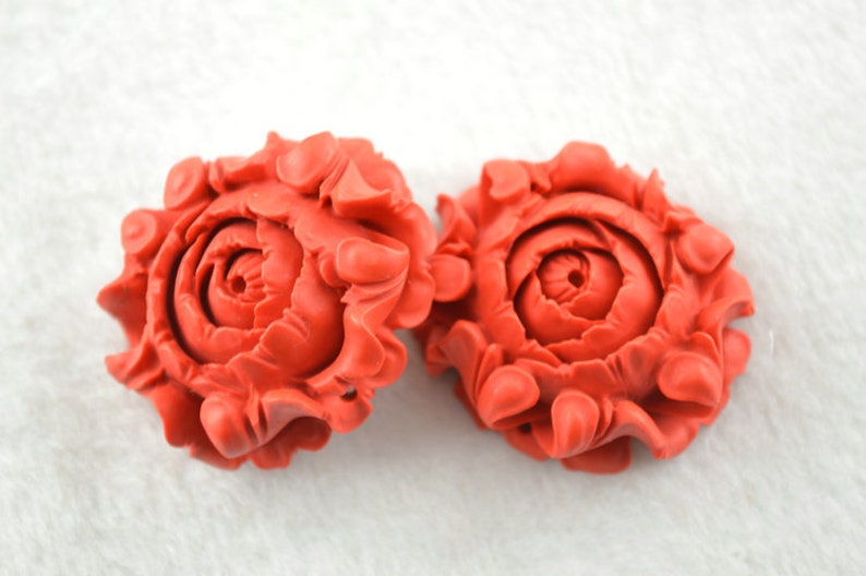 Beautiful Popular Carved Red Cinnabar Stone Flower Shape Pendant fit Fashion Jewelry Making image 2