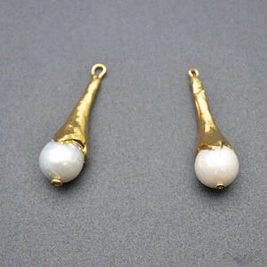 Gold plating Natural Fresh Water Pearl Long Drop Pendant fit Necklace or Earrings Making