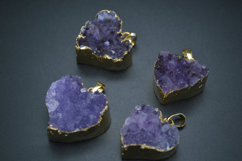 Heart Shape Natuarl Drusy Amethyst Stone Pendant Gold plating Jewelry supplies