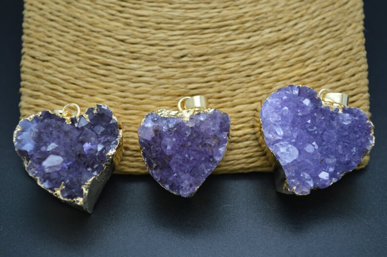 Heart Shape Natuarl Drusy Amethyst Stone Pendant Gold plating Jewelry supplies