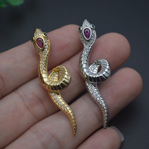 New Design CZ Paved 18k Gold or Silver Color Metal Snake Pendant Animal Charm for Necklace making