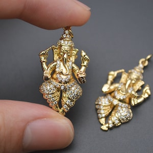 1pc New Design CZ Paved Gold Color Ganesh Dance Elephant God Metal Necklace Pendant