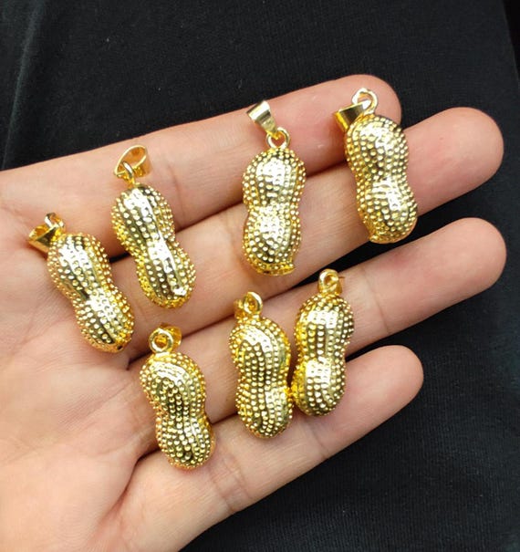 1pc Gold plating color Metal Peanut Shape Charm Pendant Fit DIY Fashion Jewelry Necklace Making
