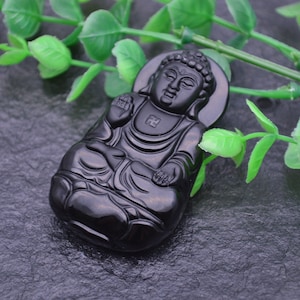Obsidiana Negra Natural Tallada Tathagata Buddha Stone Colgante ajuste Collar haciendo