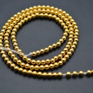 Smooth Hematite Gold color Electroplating Round Loose Beads 2mm~12mm