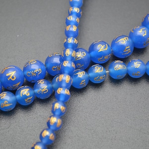 6mm 8mm 10mm Carved Buddhist om mani padme hum Words Mantra Blue Agate Stone Round Beads