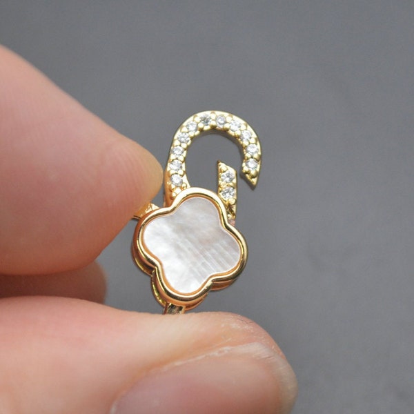 1pc New Design Clover Shape Gold Necklace Clasps MOP Shell and CZ Beads Paved Jewelry Findings