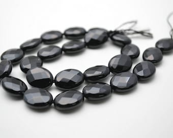 1strand Black Onyx Agate Faceted Flat Oval Stone Loose Beads 6x8mm 8x10mm 8x12mm 10x14mm 12x16mm 13x18mm 15x20mm