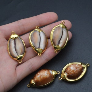 Two loops Natural Conch Shell Gold plated Jewelry Connectors Necklace Links Bracelet Charms