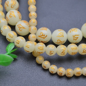6mm 8mm 10mm 12mm Carved Buddhist om mani padme hum Words Mantra Green Luminous Stone Round Beads