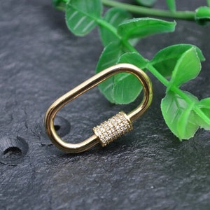 5pc 18k Gold plating Screw Carabiner Clasps Pendant Charms CZ Paved Necklace Clasps Jewelry Links Findings