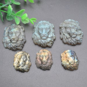 1pc Shiny Natural Labradorite Carved Lion Head Gemstone Pendant Cool Man's Jewelry