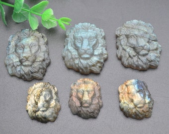 1pc Shiny Natural Labradorite Carved Lion Head Gemstone Pendant Cool Man's Jewelry
