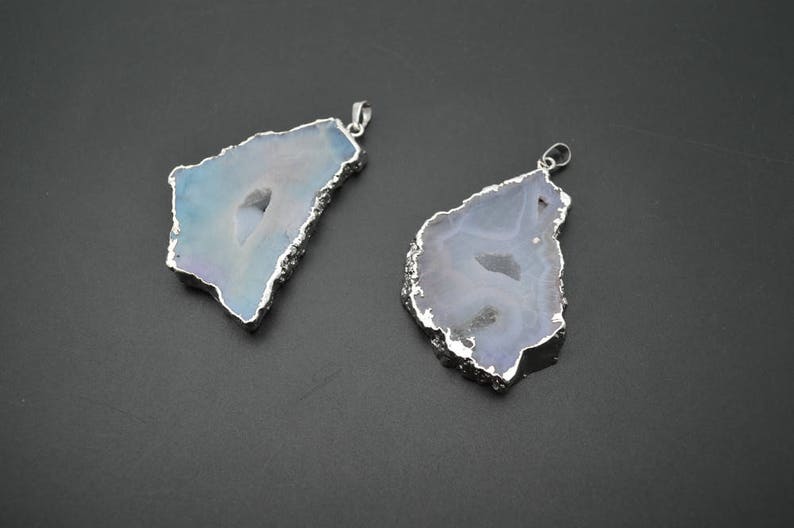 Geode Druzy Agate Big size Freeform Stone Slab Pendant Silver Plating