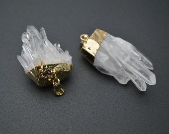 Gold plating Natural Druzy Crystal Quartz Rough Mineral Stone Pendant DIY Jewelry making