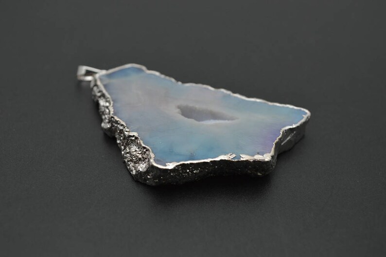 Geode Druzy Agate Big size Freeform Stone Slab Pendant Silver Plating