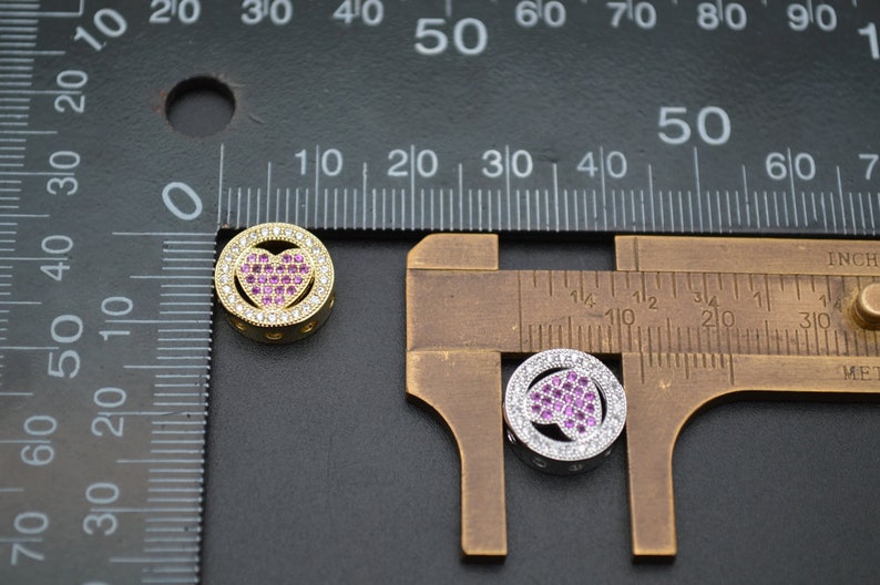 10pc 12mm Multi Color CZ Setting Flat Round Heart Shape Metal Spacer Coin Loose Beads Jewelry Findings