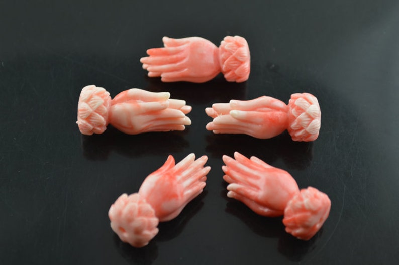 10pc New design 12x30mm Pink color Buddha Hand Lotus Carved Resin Loose Beads Fit DIY Jewelry Making Supplies