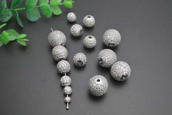 10pc 5mm~12mm Anti-fading Gold Rhodium Color Paved CZ Metal Brass Round Spacer Loose Beads Jewelry Findings