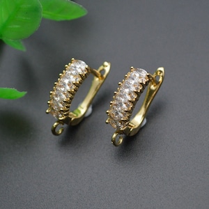 20pc 18k Gold Rhodium Silver color palted CZ Zircon Beads Paved Earring Hook Clasps Jewelry Findings